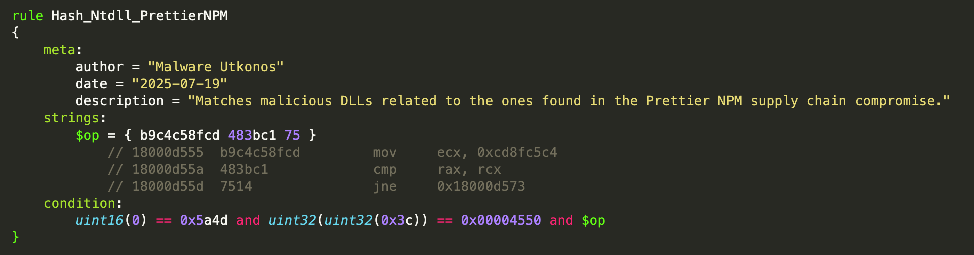 YARA Rule for Ntdll API Hash