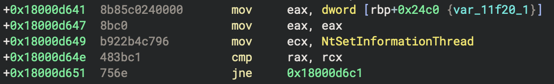 Resolve `NtSetInformationThread` API Hash