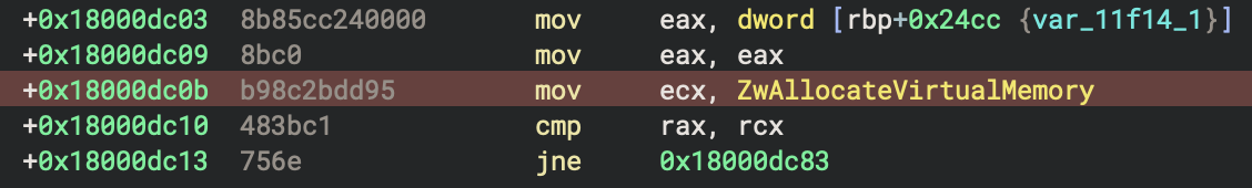 Resolve `ZwAllocateVirtualMemory` API Hash