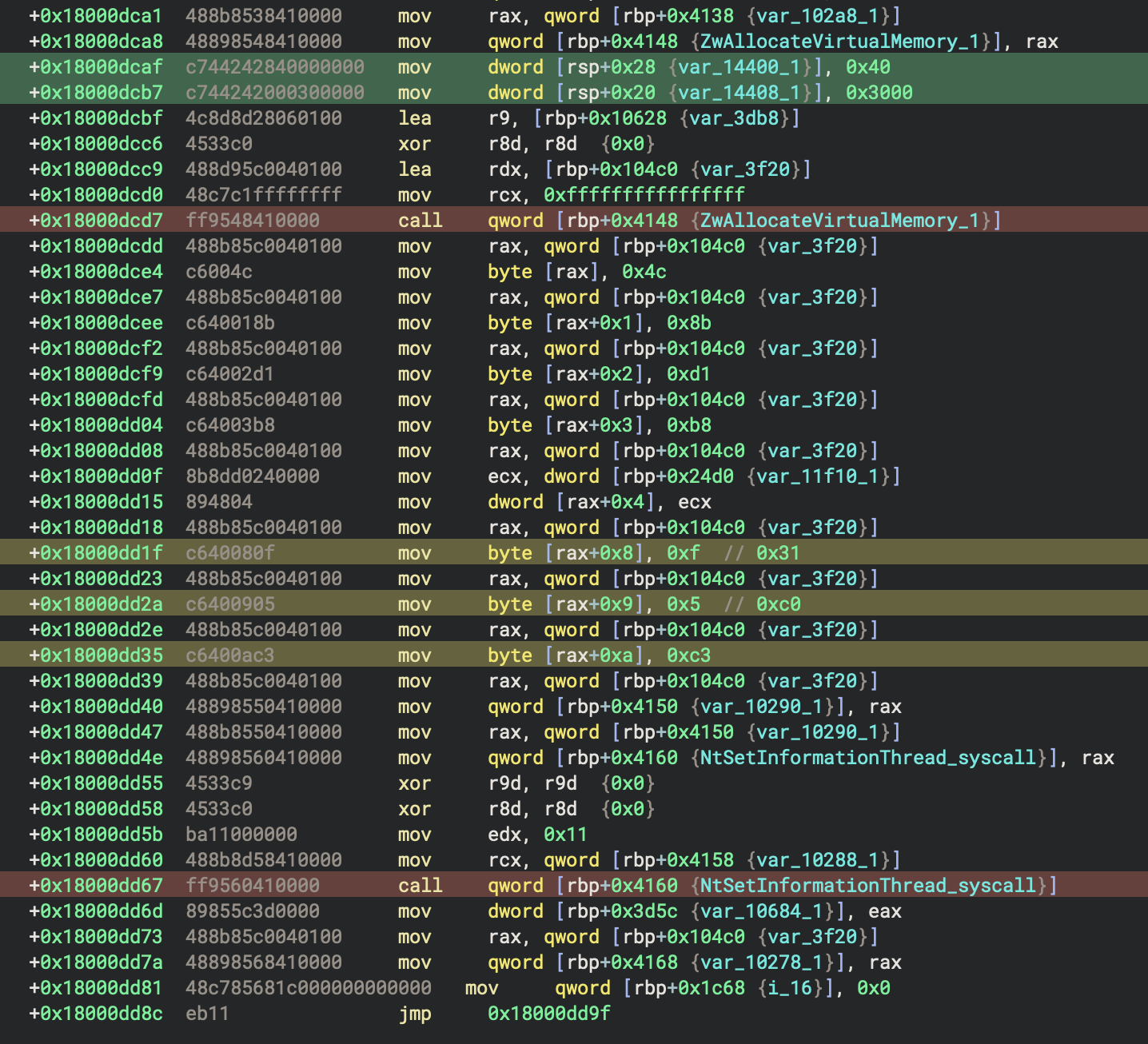 First Indirect Syscall to `NtSetInformationThread`
