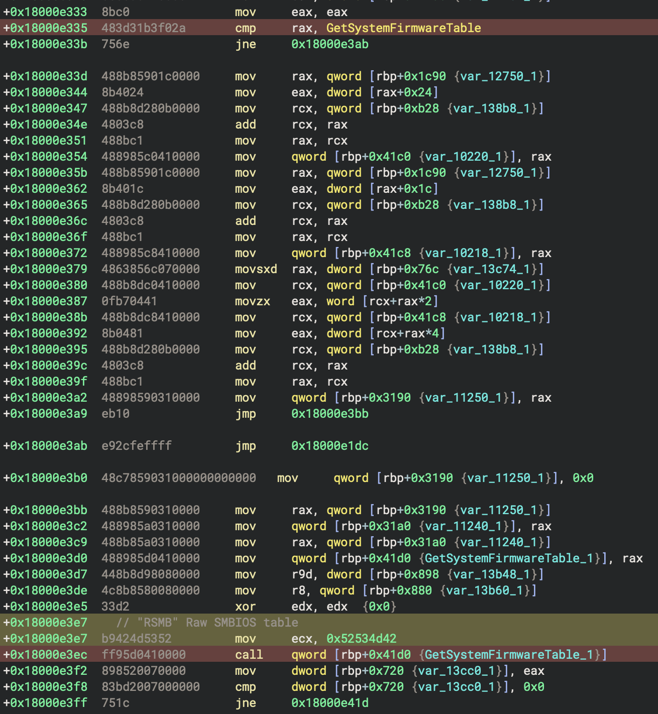 Call to `GetSystemFirmwareTable`